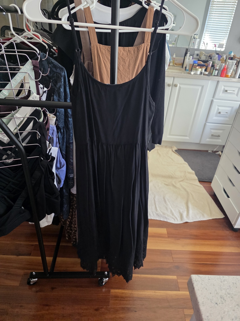 Forever 21 Black Sleeveless Midi Dress with Lace Trim
